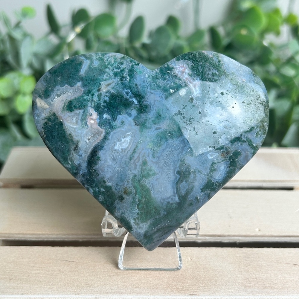 Moss Agate Heart Carving A
